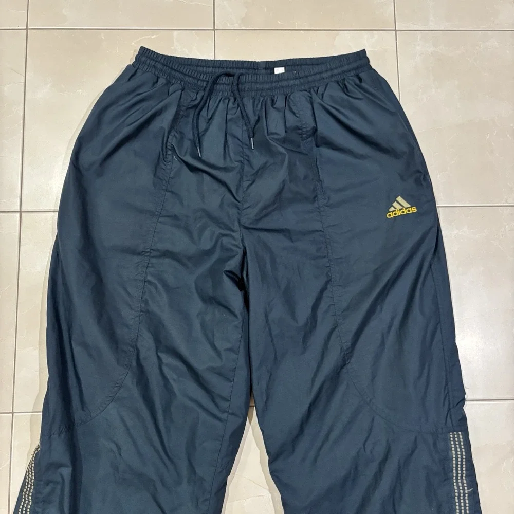 Vintage Adidas Track Pants Men's Large Blue Yellow Baggy Wide Leg Sweatpants Y2K